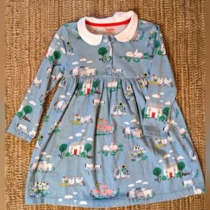 Baby Boden Long Sleeve Farm Print Dress, size 3-4yr